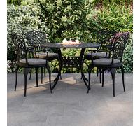 Charles Bentley Cast Aluminium Table and 4 Chairs Set Black Outdoor Dining Table