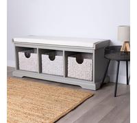 Hallway Bench With Three Storage Basket, Grey
