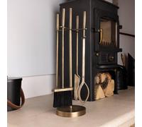 CHARLES BENTLEY Companion Set, Snug, Chestnut, Fireside Companion Set, Stand, Poker, Shovel, Brush, Tongs, Tool Stand, Iron, Antique Gold Finish, Minimalist, Essential Tools, Fireplace (62x22x22cm)