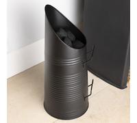 CHARLES BENTLEY Coal Hod, Snug, Cherry, Ribbed, Coal Bucket, Black Matte, Ribbed Design, Fluted Top, Two Metal Handles, 3kg Weight Capacity, Powder