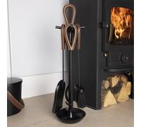 CHARLES BENTLEY Companion Set, Snug, Fig, Fireside Companion Set, Iron Poker, Tongs, Coal Shovel, Natural, Coco Fibre, Brush, Aluminum Handle, Leather Finished Handles, Dust Catcher Base (63x16x16cm)