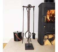CHARLES BENTLEY Companion Tool Set, Snug, Maple, Fireside, Companion Set, Iron, Black, Traditional, Black Tool Stand, Tongs, Poker, Shovel, Brush, Fireplace, Fireplace Tools, Rustic (70x23x22cm)