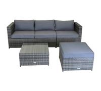 Charles Bentley Lin Shaped 3 Seater Outdoor Rattan Furniture Lounge Set with Aluminium Frame Weatherproof in Grey / Natural