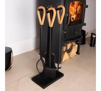 Charles Bentley Crabapple Fireside Companion Set Iron Rectangular Base Leather Finish Handles