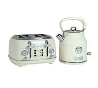 Charles Bentley 1.7L Kettle & 4 Slice Toaster Set Cream & Chrome Fast Boil 360 Swivel Base 6 Setting Removable Water Filter
