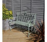 Decorative Wrought Iron Outdoor Rustic Bench - Sage Green