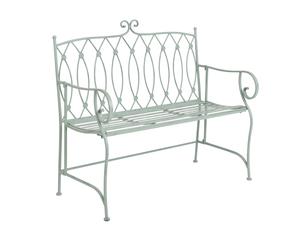 Charles Bentley Decorative Wrought Iron Outdoor Rustic Bench Garden 2 Seater with Elegant Curved Armrest - Sage Green