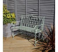 Charles Bentley Decorative Wrought Iron Outdoor Rustic Bench - Sage Green