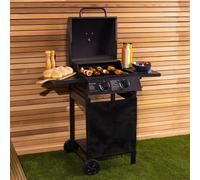 CHARLES BENTLEY Deluxe Auto Ignition 2 Burner Gas BBQ With Thermometer, Grease Tray, Warming Rack, Storage Shelves, Heat Plate, Grill Steel Barbecue For Parties, Families, In Black (101x96.5cm)
