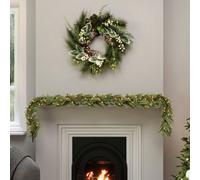 CHARLES BENTLEY Christmas Garland, Faux, Pre-Lit, Decorative, Green Christmas Garland, Doors, Stairs, Warm White, Nordic Spruce, Realistic Lights, Natural, Xmas Decoration, Pre Lit Branch, (180x27cm)