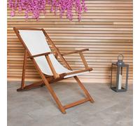 Charles Bentley Folding FSC Eucalyptus Wooden Deck Chair Beach Sun Lounger