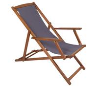 Charles Bentley Folding Fsc Eucalyptus Wooden Deck Chair Beach Sun Lounger Grey