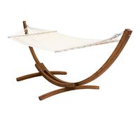 Charles Bentley Extra Large 4M Hammock With Wooden Arc Stand Two Person - Cream - Free Standing Canvas Fabric Swing Seat