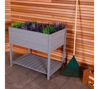 CHARLES BENTLEY FSC® 100% Wooden Planter - Grey - Raised Box with Shelf Herb Plant Box H92 x D62 x W83cm Medium Pot