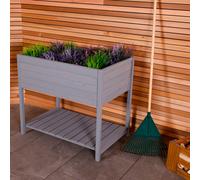 CHARLES BENTLEY FSC® 100% Wooden Planter - Grey - Raised Box with Shelf Herb Plant Box H92 x D62 x W83cm Medium Pot