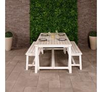 Charles Bentley FSC Acacia White Washed Wooden Bench Dining Set, 4-6 Seater, White