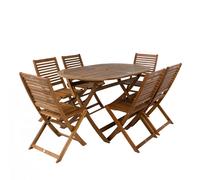 Charles Bentley FSC Acacia Wooden Furniture Patio Oval Table & 6 Chairs (7 Piece Set)
