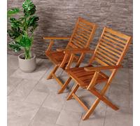 Charles Bentley FSC Acacia Wooden Pair of Foldable Outdoor Dining Armchairs
