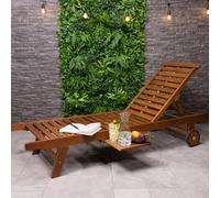 Charles Bentley Fsc Acacia Wooden Reclining Sun Lounger With Pull Out Tray