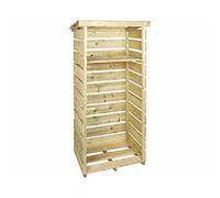 CHARLES BENTLEY FSC® Mixed Wooden Log Store, Garden, Single Tall Log Store, Heavy Duty, Firewood Storage, Treated Wood, Slatted Design, Slanted Roof, Raised Floor, Spruce (182.3x76x53.2cm)