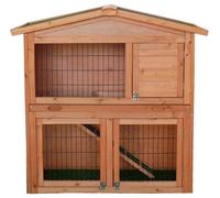 CHARLES BENTLEY FSC Wooden, Two Storey Pet Hutch, With Play Area, Natural Wood, Ramp, Three Openings, Bolt Type Locks, Black Mesh, Waterproof, Sloped Roof, Separate Sleeping Area (101x100x54cm)