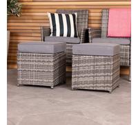 Charles Bentley Pair of Rattan Foot Stools Outdoor Garden Chair - Weatherproof - Fully Assembled in Grey / Natural