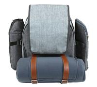 Charles Bentley Grey 4 Person Picnic Bag Backpack Including Cutlery, Plates, Glasses, Blanket, Cool Bag