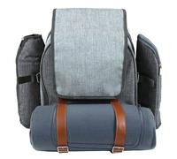 Charles Bentley Grey 4 Person Picnic Bag Backpack Including Cutlery, Plates, Glasses, Blanket, Cool Bag