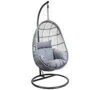 Charles Bentley Hanging Egg Shaped Rattan Swing Chair With Cushion - Grey