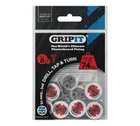 Charles Bentley Gripit 18mm Plasterboard Fixing - 8 Pack (Red) Stud Wall Anchor Max 74Kg