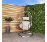 Charles Bentley Hanging Egg Shaped Rattan Swing Chair With Cushion - Grey