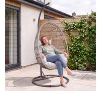 Charles Bentley Hanging Egg Shaped Rattan Swing Chair With Cushion - Grey