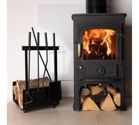 Hazel Log Holder and Fireside Companion Set, Black