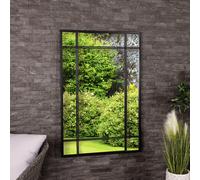 CHARLES BENTLEY Helsinki Rectangular Mirror In Black, Weather Resistant, Shatterproof, Wall Mounted Accent Mirror Décor For Garden, Indoors, Iron,