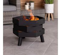 Charles Bentley Hexagonal 46cm Black Powder Coated Steel Modern Firepit Charles Bentley Black