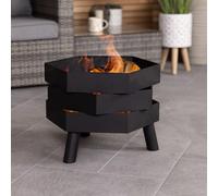 CHARLES BENTLEY Hexagonal 46cm Black Powder Coated Steel Modern Firepit, Wood And Charcoal Burner, Rust Resistant, Heat Resistant, Poker Included,