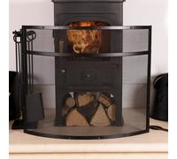 Charles Bentley Hornbeam Fireguard Iron Contemporary Curved Design Black Boarder Silver Mesh