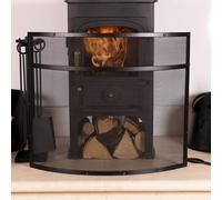 CHARLES BENTLEY Fire Guard, Snug, Hornbeam, Fireguard, Iron, Contemporary, Curved Design, Black Border, Silver Mesh, Industrial Design, Powder Coated, Curved Design, Fireside, Fireplace (75x63x15cm)