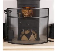 Charles Bentley Hornbeam Fireguard Iron Curved, Black, H63 x L75 x D15 cm
