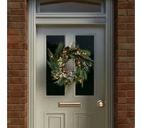 CHARLES BENTLEY Indoor Outdoor 55cm Pre-Lit White Berry & Pinecone Eucalyptus Wreath, Christmas, Warm White Micro LED Lights, Battery Operated With No
