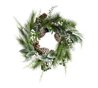 CHARLES BENTLEY Indoor Outdoor 55cm Pre-Lit White Berry & Pinecone Eucalyptus Wreath, Christmas, Warm White Micro LED Lights, Battery Operated With No Plug, Snow-Dusted Festive Door Decoration