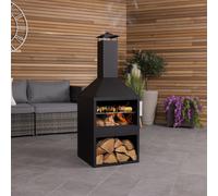 Charles Bentley Black Powder Coated Steel 118cm BBQ & Chimenea, Black