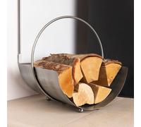 Charles Bentley Jumpier Log Holder Circular Iron Silver Nickel Antique Ball Feet Modern Compact