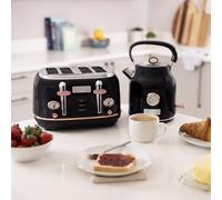 Charles Bentley 1.7L Kettle & 4 Slice Toaster Set Black & Rose Gold Fast Boil 360 Swivel Base 6 Setting Removable Water Filter