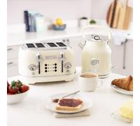 Charles Bentley 1.7L Kettle & 4 Slice Toaster Set Cream & Chrome Fast Boil 360 Swivel Base 6 Setting Removable Water Filter