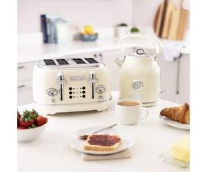 CHARLES BENTLEY Kettle And Toaster Set, 1.7 Litre Kettle, & 4 Slice Toaster Set, Cream and Chrome, Fast Boil, 360 Degree Swivel Base, 6 Settings, Removable Water Filter, Non Slip Feet (32x29x28.8cm)