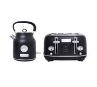 CHARLES BENTLEY Kettle & Toaster Set, Matt Black and Silver, 1.7L 3kW Fast Boil Kettle + 4 Slice 1750W Toaster, 360° Swivel Base, 6 Level Browning, Defrost, Reheat, Auto Shut Off, Removable Crumb Tray