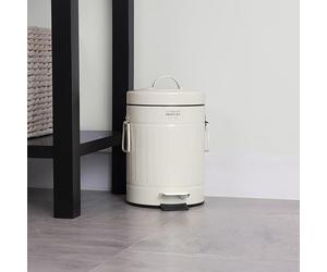 CHARLES BENTLEY Kitchen Bin, 3 Litre, Cream, Retro, Steel, Waste, Rubbish, Kitchen, Bathroom, Mini, Pedal Bin, Handles For Easy Lifting, Inner Bucket For Easy Emptying, Convenient, Light (30x17cm)