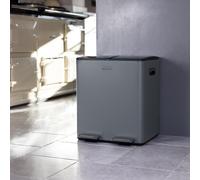 CHARLES BENTLEY Kitchen Bin, 30 Litre, Double Compartment, Grey, Kitchen Bin, Rubbish Bin, Waste Bin, Pedal Bin, Double Bin, Recycling Bins for