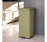 CHARLES BENTLEY Kitchen Bin, 30 Litre, Steel, Square, Retro Style, Kitchen Pedal Waste Bin, Green, Contemporary, Aesthetic, Convenient, Side And Lid